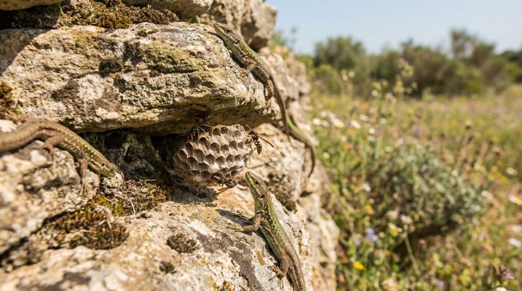 découvrez l'étude de terrain d'allo frelons sur l'interaction écologique entre les lézards des murailles et les guêpes polistes, explorant leurs relations et impacts mutuels dans leur habitat naturel.