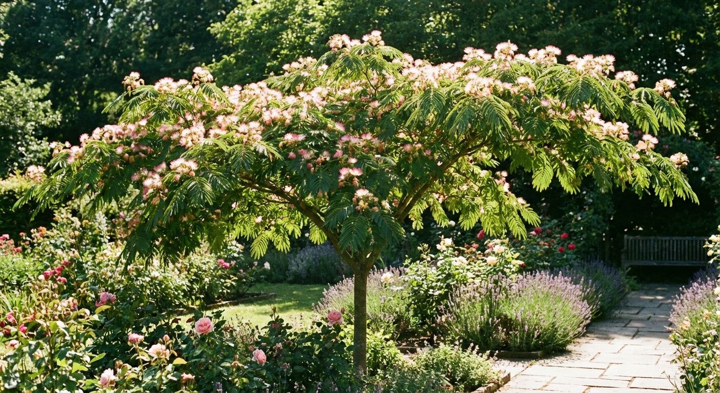 Découvrez l'Albizia julibrissin, l'arbre à soie, et bénéficiez de conseils pratiques pour sa plantation et son entretien afin d'embellir votre jardin avec cet arbre élégant.