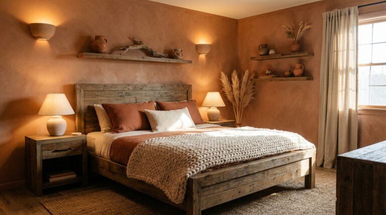 Chambre terracotta et bois : l'harmonie idéale pour un refuge chaleureux et authentique
